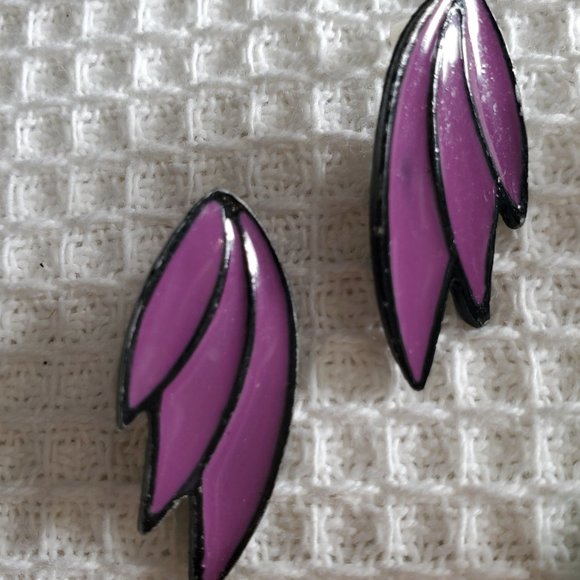 Vintage 80s 90s Stud Earrings 4 pairs Floral Fabric Leafy Purple Cute Yellow ++ - Picture 4 of 6